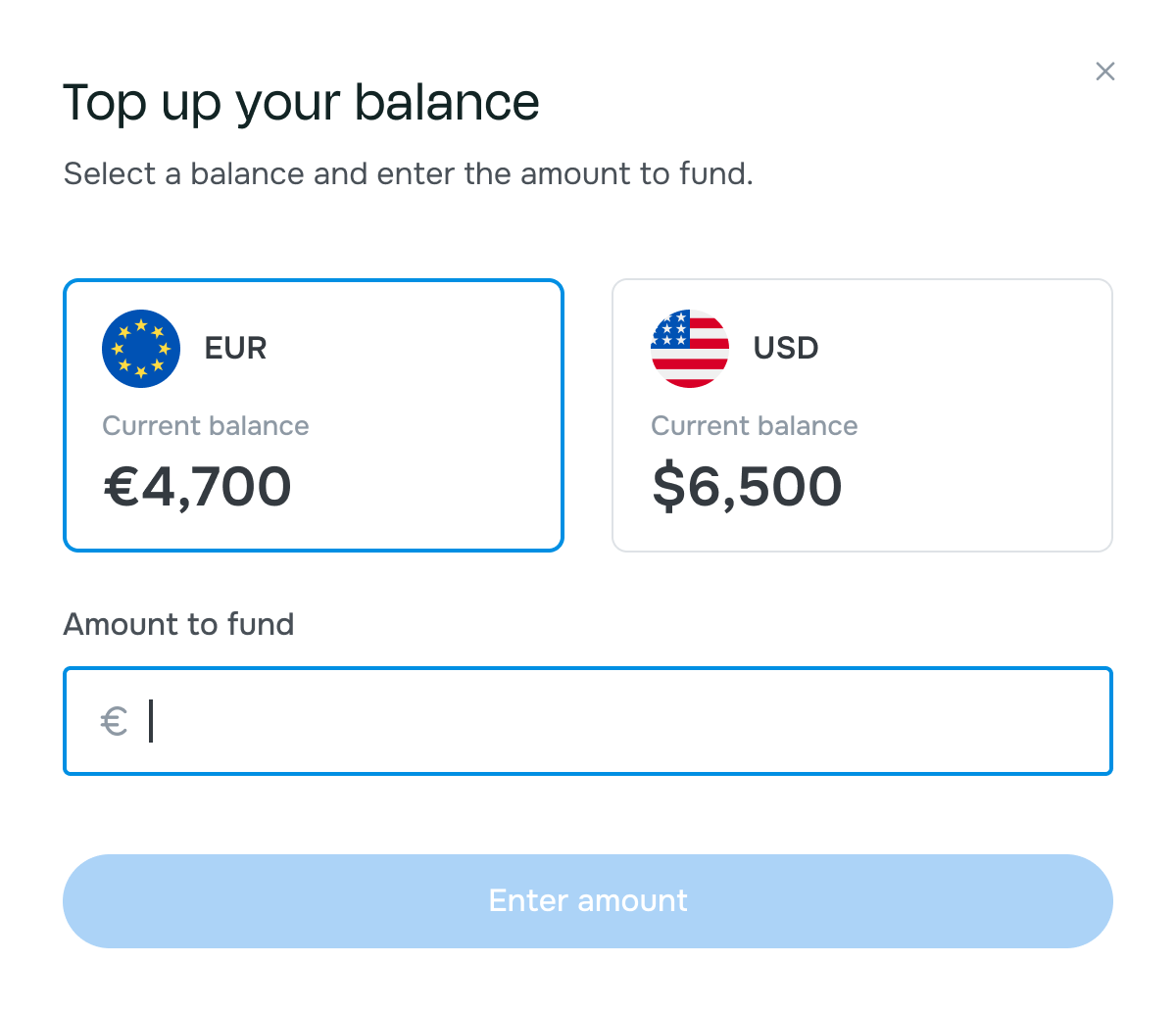 Top up empty